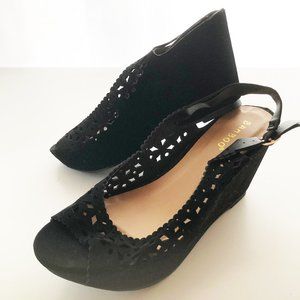 BAMBOO WEDGE VEGAN SUEDE OPEN TOE SLINGBACK NWOT